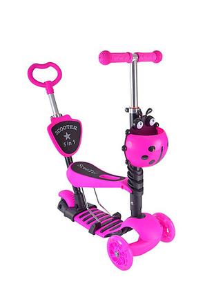 Дитячий самокат з батьківською ручкою bambi pu колеса зі світлом синій рожевий