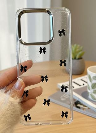 Чехол на xiaomi redmi note 13 4g силиконовая женская прозрачная накладка блестящая с черными бантиками