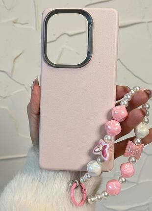 Чехол для xiaomi redmi note 13 pro 4g силиконовый однотонный с ремешком на руку пудровый