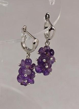Сережки no name підвіски з натурального аметиста 4,4 см сріблясті