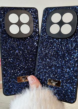 Чехол на xiaomi redmi note 14 pro 4g силиконовая женская накладка с блестками (синий)