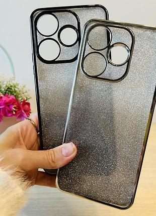 Чехол на xiaomi redmi 13 силиконовая женская накладка блестящая градиент серебристый