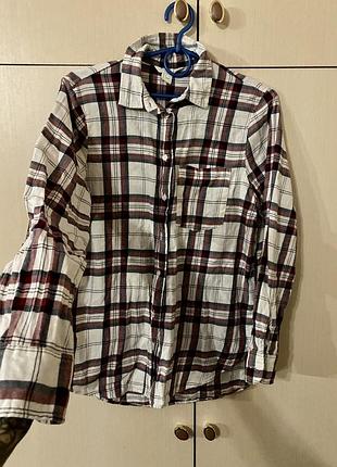 Сорочка бавовняна оверсайз подовжена в клітинку біло червона h&m