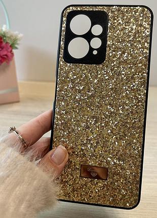 Чохол на xiaomi redmi note 12 4g силіконова жіноча накладка блискуча diamond shine золотистий