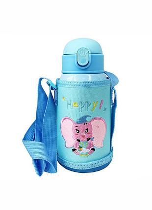 Термос-поильник с силиконовой трубочкой чашкой, в чехле с ремешком, 550 мл