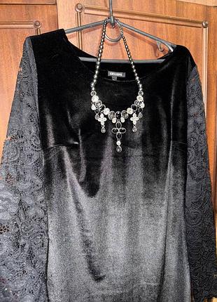 Изысканное бархатное вечернее женское платье с гипюровыми рукавами 😍