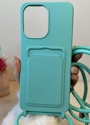 Многофункциональный чехол wave colorful для poco c65 с ремешком на шею и карманом для карт мятный