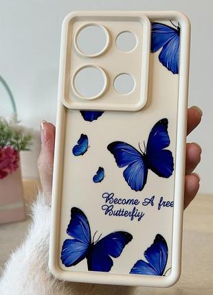 Чехол для xiaomi redmi note 13 4g силиконовый с рисунком tpu pictures белый с бабочками