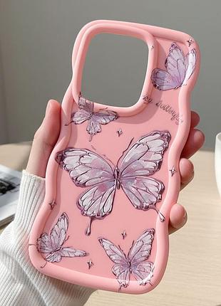 Чехол для xiaomi redmi note 14s силиконовый с рисунком tpu pictures case розовый з бабочками