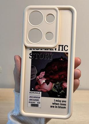 Об'ємний чохол для xiaomi redmi note 13 pro 4g силіконовий з малюнком tpu pictures case білий з трояндами