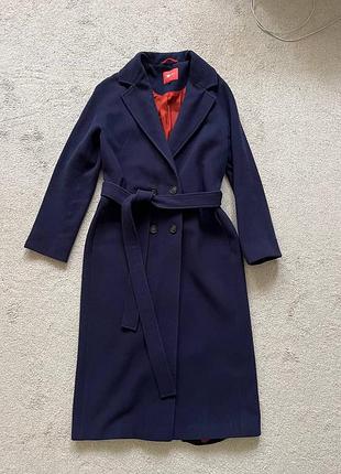 Вовняне пальто з кашеміром темно-синє