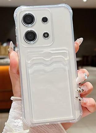 Чохол для xiaomi redmi note 14s силіконовий прозорий із посиленими кутами та кишенею під картки