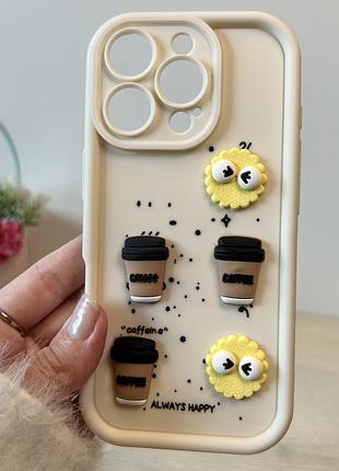 Чохол для iphone 16 pro силіконовий з 3-d наклейками tpu toys case (біла кава)