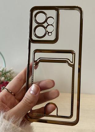 Чехол на xiaomi redmi note 12 4g силиконовый женский с золотистой рамкой и карманом под карточки