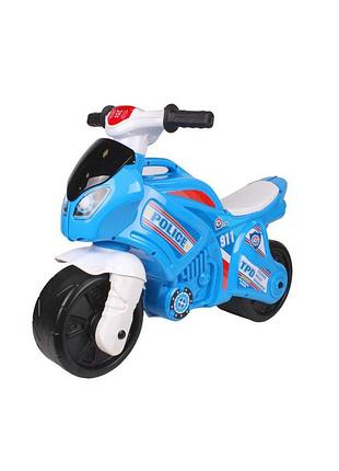 Каталка-беговел "мотоцикл технок" голубой музыкальный