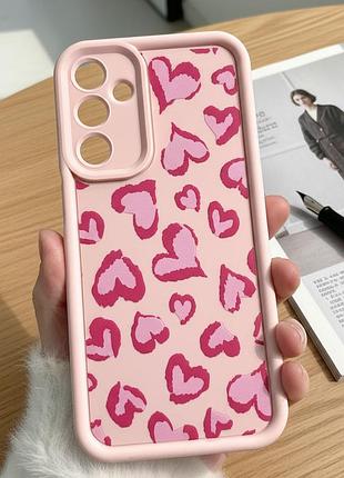 Чехол для samsung a35 5g плотный силиконовый женский с рисунком розовый с сердечками