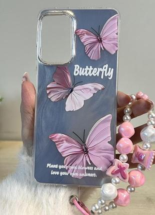 Сильный чехол для xiaomi redmi note 12s с ремешком на руку и рисунком бабочки