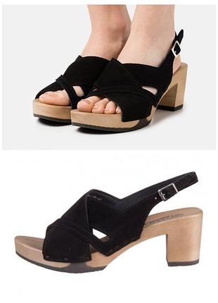 Босоножки сабо softclox runa (37) женские с натур. замши гибкой деревянной подошвой