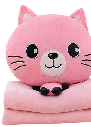 Детская мягкая игрушка "кошечка" игрушка с пледом, размер 40 см