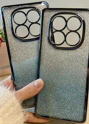 Чехол на xiaomi redmi note 14 pro силиконовая женская накладка блестящая градиент голубой