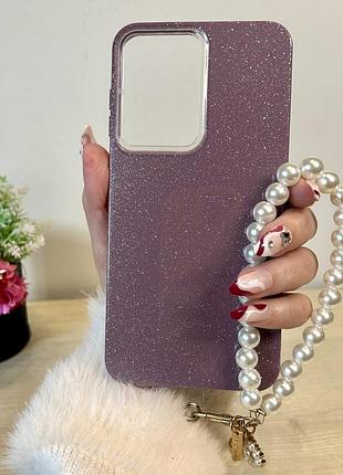 Блестящий чехол для xiaomi redmi note 12s с ремешком на руку (лиловый)