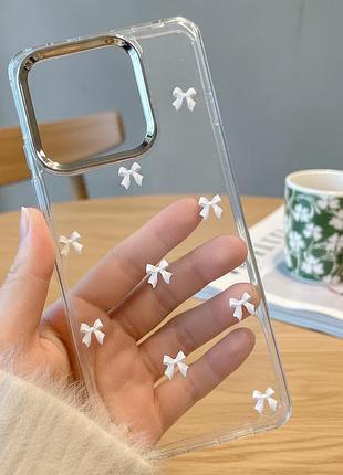 Чехол на xiaomi redmi note 13 4g силиконовая женская прозрачная накладка блестящая с белыми бантиками
