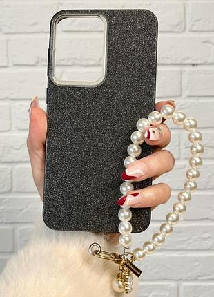 Блискучий силіконовий чохол на samsung a26 з ремінцем на руку (чорний)