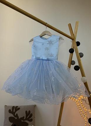 Платье снежинки новогоднее платье праздничное платье голубое
