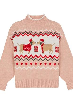 Різдвяний новорічний рожевий светр з песиками