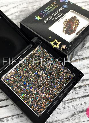 Глиттерный гель для дизайна ногтей в палетке starlet professional solid sequins №03, 5 г