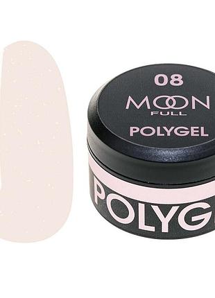 Полігель для нарощування нігтів moon full polygel №08 нюдовий з шиммером, 15 мл