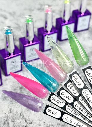 Витражный гель для наращивания ногтей 6 в 1 global fashion crystal gel jelly colour 6601, 15 мл