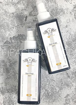 Жидкость для снятия липкого слоя, обезжириватель и дегидратор 3 в 1 milano nail prep 200 мл, с распылителем