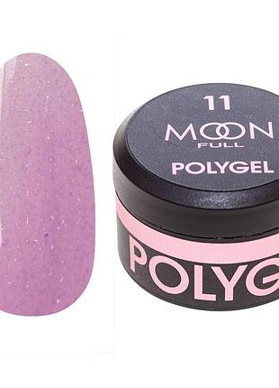 Полігель для нарощування нігтів moon full polygel №11 легкий рожевий із шиммером, 15 мл