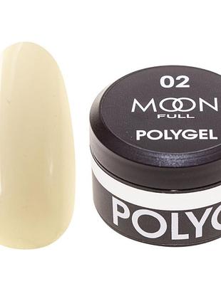 Полігель для нарощування нігтів moon full polygel №02 молочно-білий, 15 мл