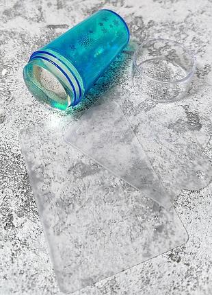 Новогодний штамп для стемпинга односторонний силиконовый + 2 скрапер-пластины с узорами, бирюзовый