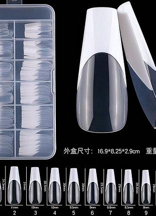 Гелевые типсы для наращивания ногтей френч 120 шт №01 квадрат зауженный