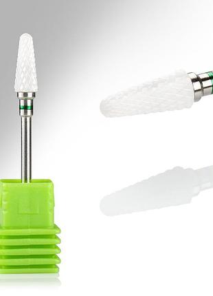 Керамическая фреза для ногтей конус узкий прямой закругленный №05, зеленая насечка