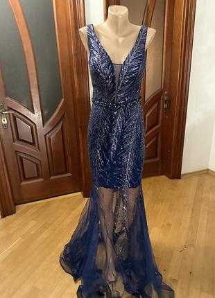 Довге плаття синє