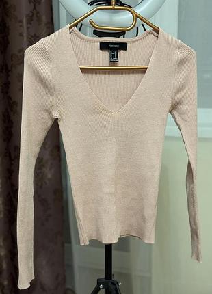 Кофта лонг джемпер в рубчик з декольте