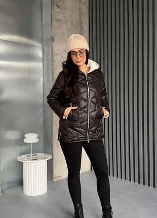 Куртка из плащёвки лаке, наполнитель - силикон 200. цвета: черный, шоколад, молочный, мокко. размеры: 42-44, 46-48