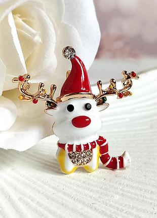 Новогодняя брошь 🦌 олень рыжеольф 🦌 из саней сани зимняя праздничная брош значок