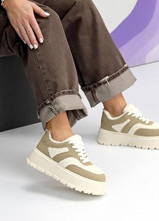 Кроссовки "tornad" женские экозамша экомех беж 25972