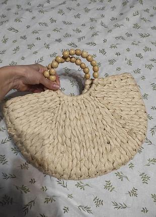 Женская соломенная сумка ручной работы бежевая