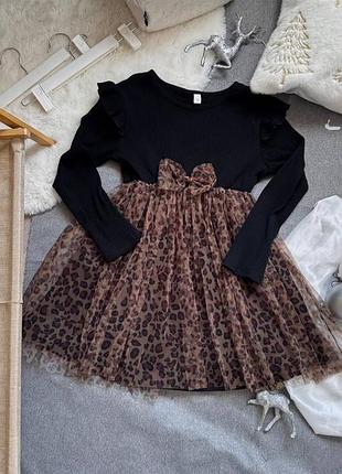 Платье 246, р.100,110,120,130,140, хлопок+фатин, черный/лео