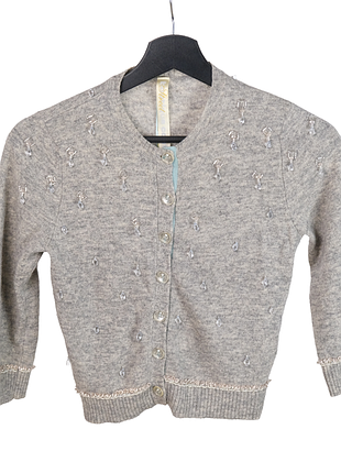 Серый короткий шерстяной кардиган с бисером - размер s (uk 10)