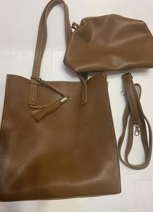 Подвійна коричнева сумка1 фото