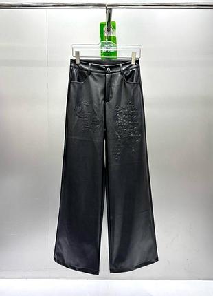 Шкіряні чорні штани chrome hearts