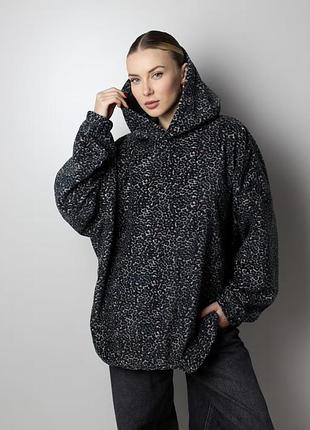 Худі жіночий леопардовий на флісі чорно-шоколадний