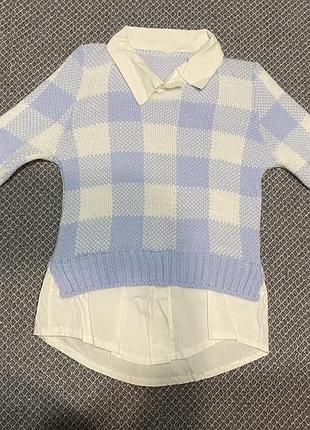 Вʼязана кофта, светр, реглан імітація рубашки